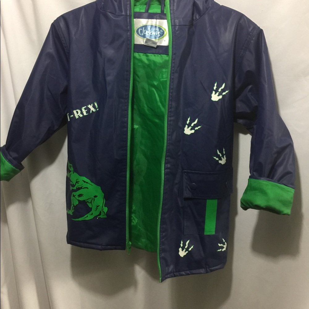 T-Rex Raincoat💦 Blue/Green a pocket/ hood Size:6